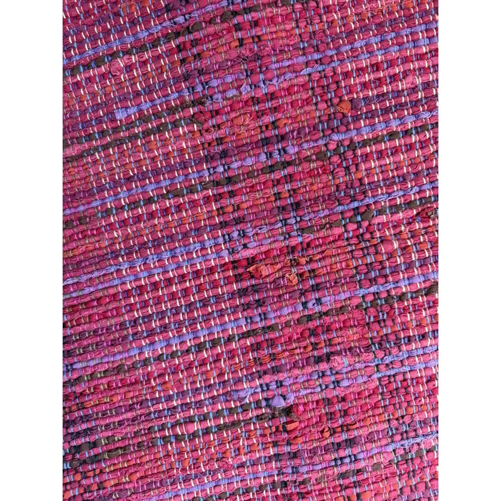 Handmade Woven Braided Chindi Rug Small 39x27 Red Tones Hippie Boho Multicolor